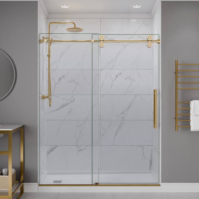 ANZZI Series 56 to 60 in. x 76 in. Frameless Shower Door with Sliding with Tsunami Guard Tempered Clear Glass