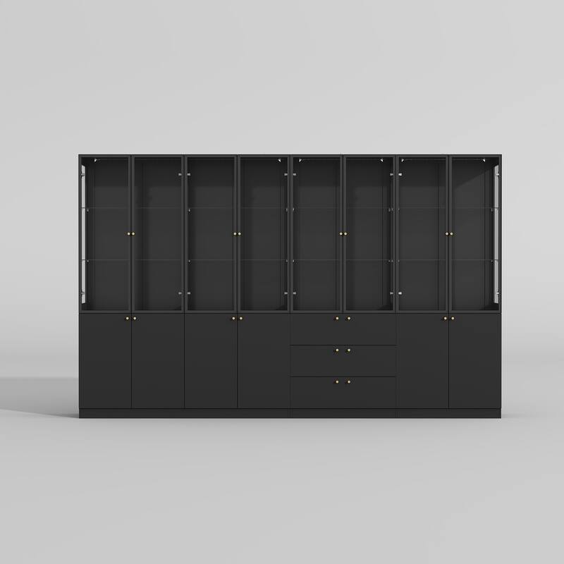 LED Glass Display Cabinet with Aluminum Alloy Frame Glass Door Showcase Wine Storage Cabinet