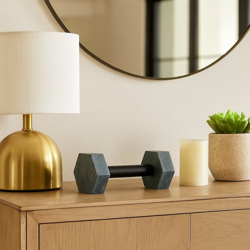 Green/Black 8 in. Marble Contemporary Dumbbell Figurine - 8" x 4" x 4"