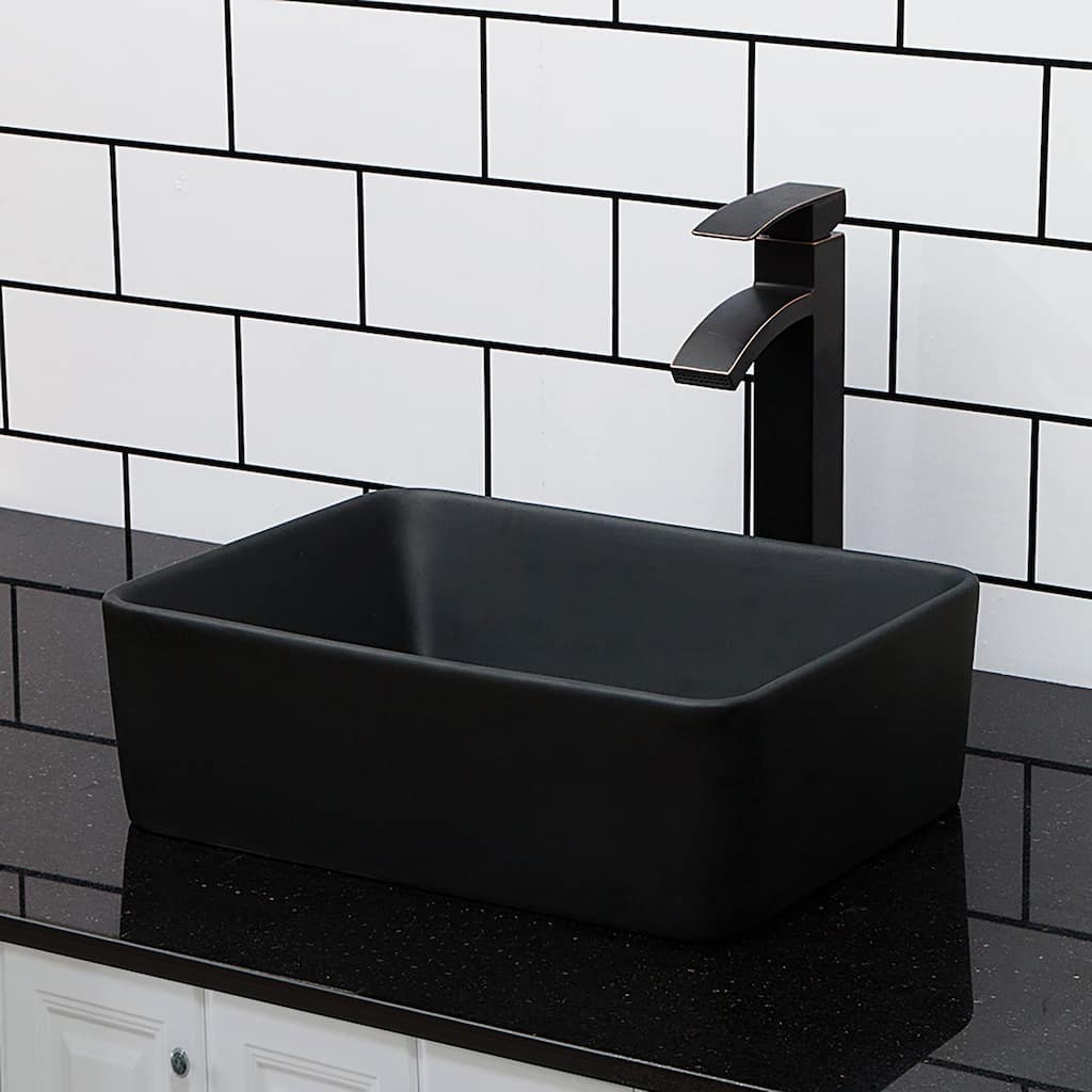 Black Vitreous China Rectangular Vessel Bathroom Sink