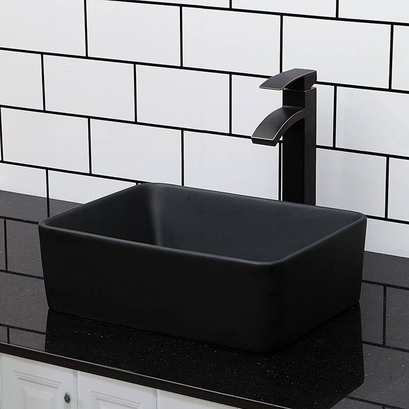 Black Vitreous China Rectangular Vessel Bathroom Sink - Black