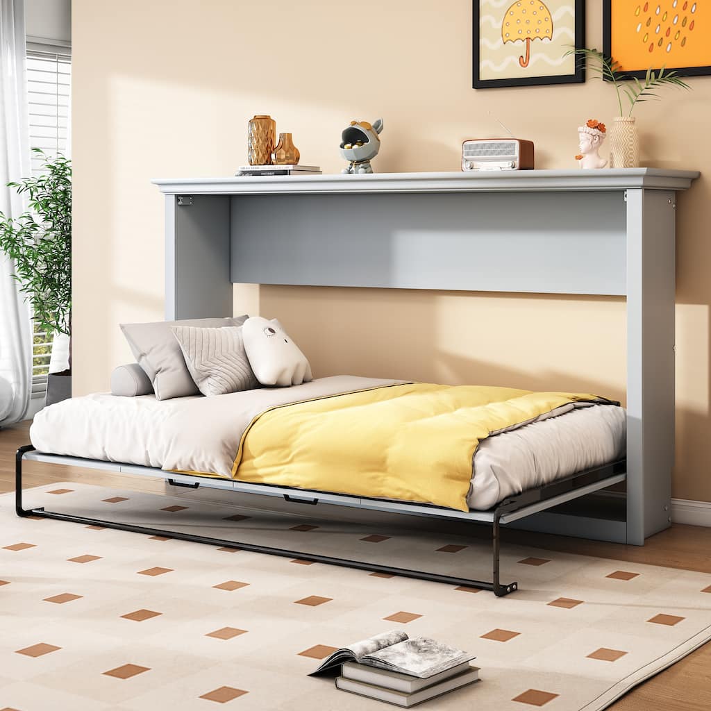 Minimalist Murphy Bed Space-Saving Foldable Bed Cabinet Bed with Metal Frame and Wood Slats, No Spring Box Needed Twin Size
