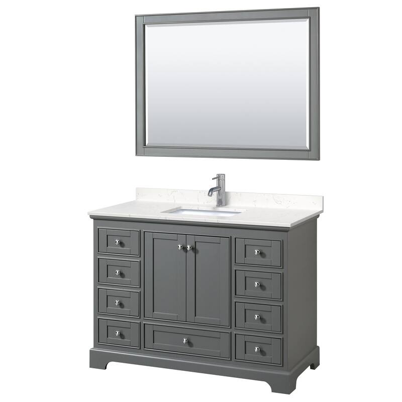 Wyndham Collection Deborah 48" Free Standing Single Basin Vanity Set - Dark Gray / Carrara Cultured Marble Top / Polished