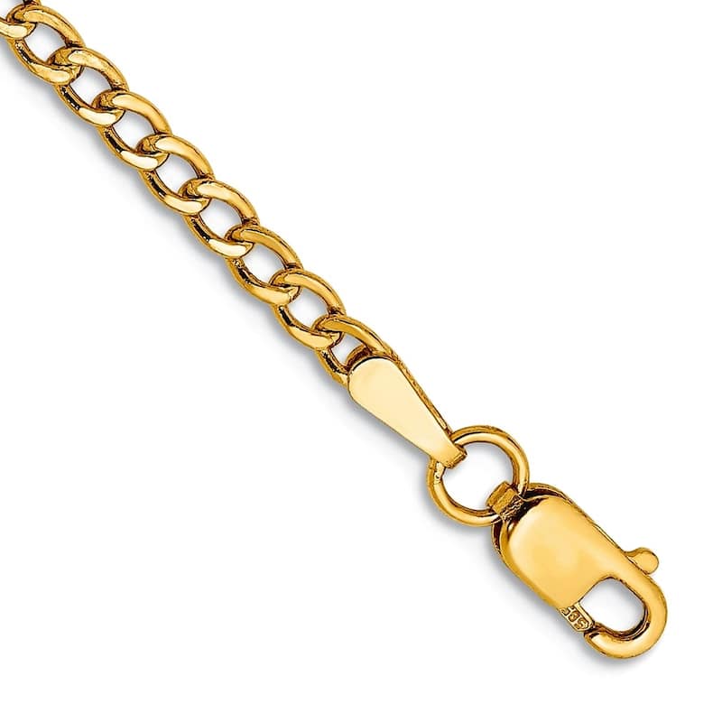 Curata 10k Yellow Gold Unisex 7" 8" or 9" Solid Curb Link Chain Bracelet - 2.5mm 3.35mm 4.3mm 5.25mm 6.5mm - 2.5 mm - 8 Inch
