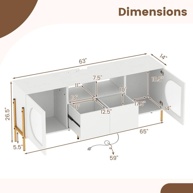 Costway TV Stand with Charging Station for 70” TVs, Fluted Doors & 2 - See Details