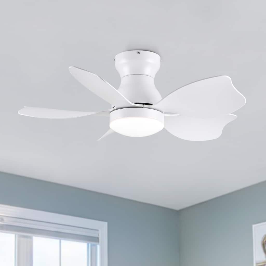 30" Modern White/Black Kid's Timing Ceiling Fan with Dimmable LED and Remote for Small Children Room