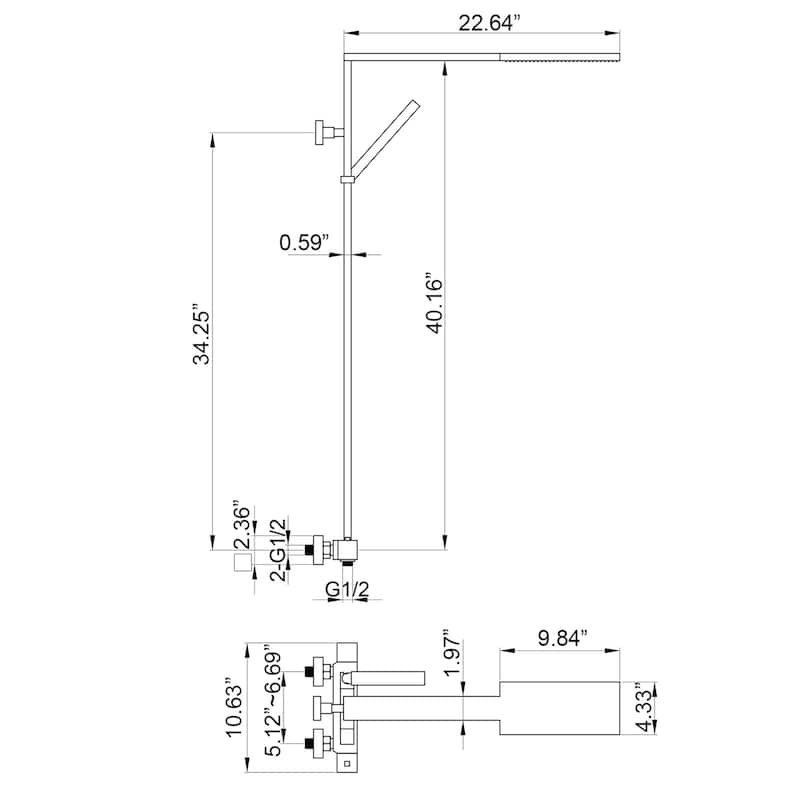 9.84" x 4.33" Rectangle Rainfall Thermostatic Wall Mount Brushed Gold Showerheads Shower Set - 9.84 " x 4.33 "