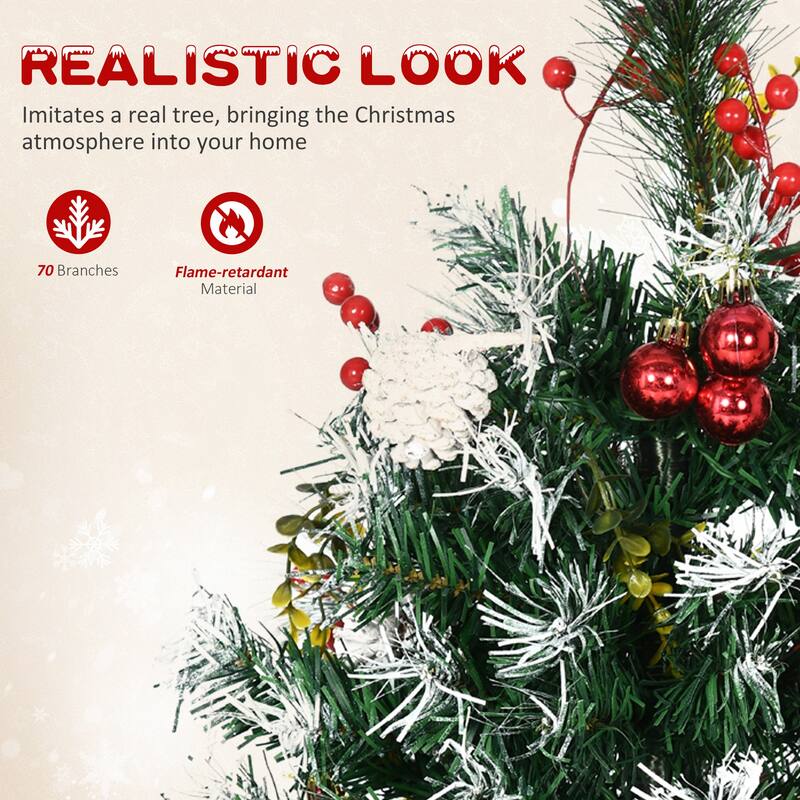 Pre Lit Artificial Christmas Trees with Snow Tips Pine Cones Berries and Ornaments Warm White LED Lights 8 Modes