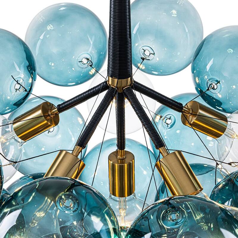 Glam Art Deco Cluster Glass Globe Blue Bubble Chandelier