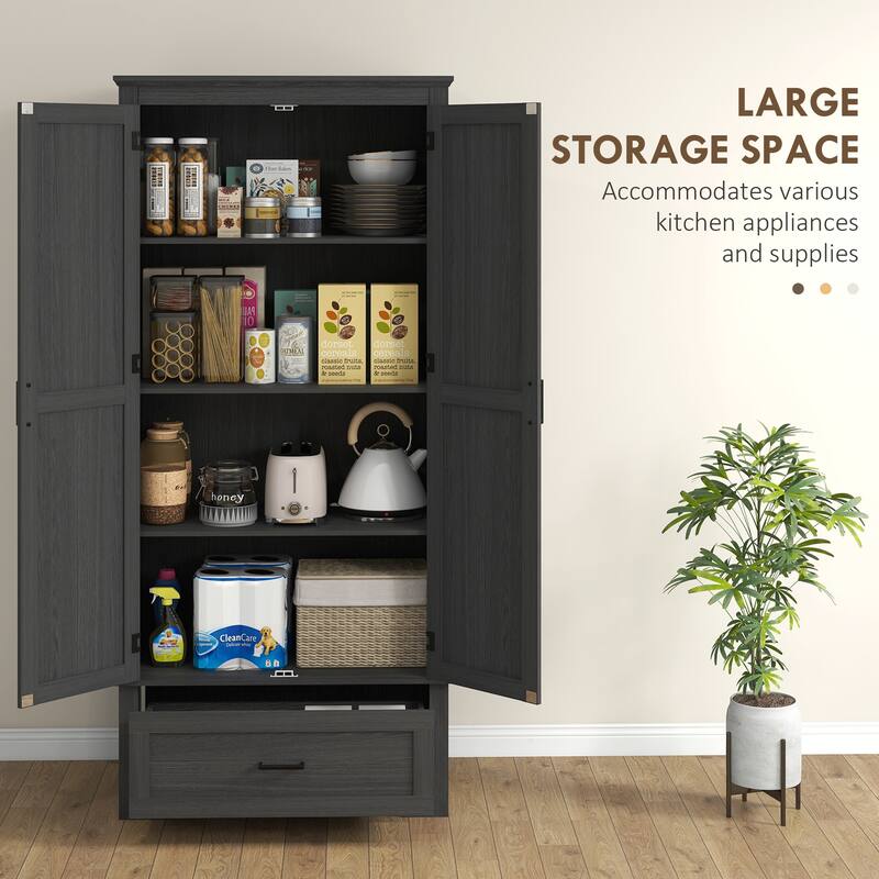 69" Tall Kitchen Pantry Storage Cabinet, Farmhouse Freestanding Pantry Cabinet with 2 Doors, Drawer and Adjustable Shelves