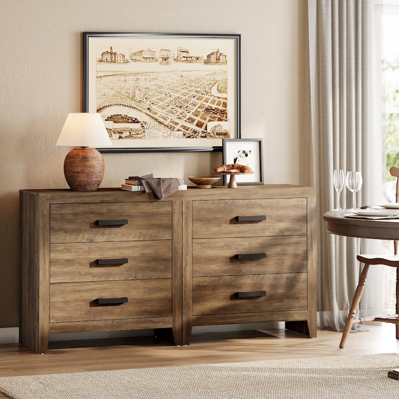 WAMPAT Farmhouse 3-Drawer Dresser, Wooden Chest of Drawers, Modern Storage Organizer & Nightstand for Bedroom, Living Room