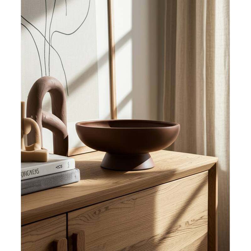 Pottery Terracotta Bowl with Pedestal Base Contemporary Casual Style