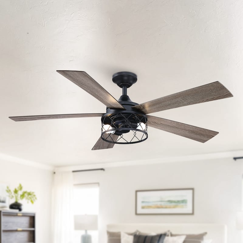 52" Farmhouse Black 5-Blade LED Ceiling Fan with Remote - 52 In. W X 52 In. H X 14.5 In. D