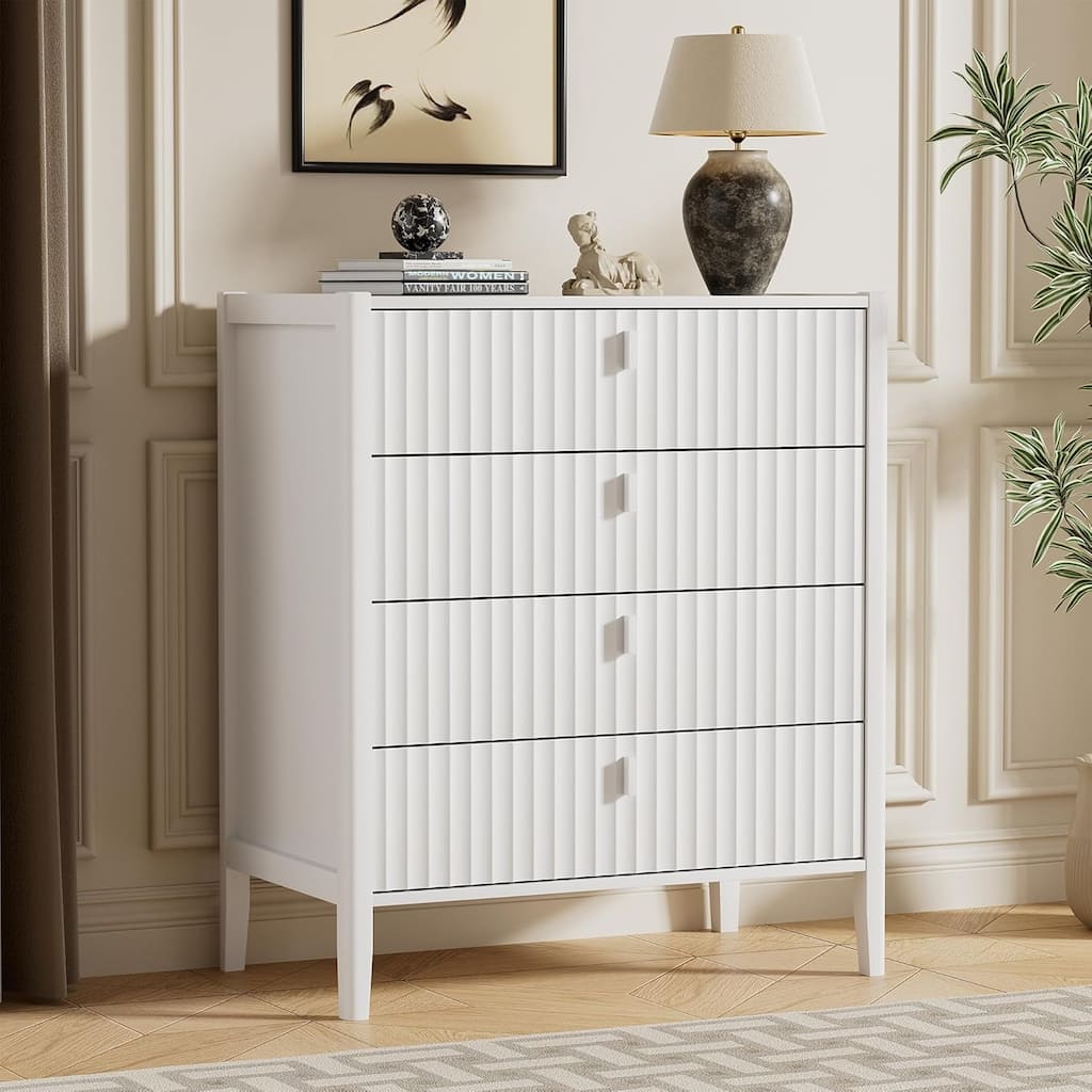 Modern Dresser, Fluted Wood Chest with Deep Drawers for Bedroom, Living Room