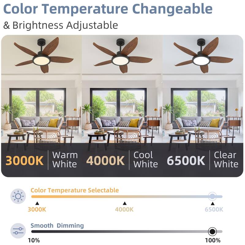 42-inch Eye-Protecting Light Source Walnut-Coloured Fan Blades High Airflow Plug-and-Play Fan Blades ABS Ceiling Fan Light