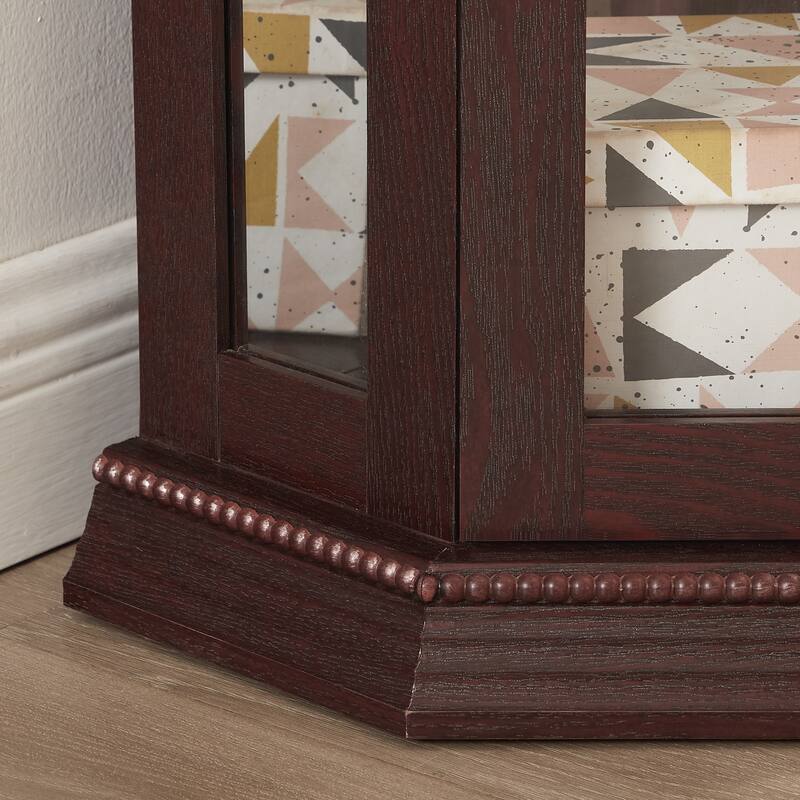 Lighted Corner Curio Cabinet - Glass Display Shelf with Tempered Glass Doors, Adjustable Shelving, and Included Bead Bulb