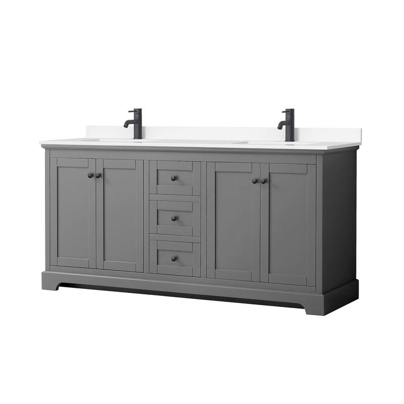 Wyndham Collection Avery 72" Free Standing Double Basin Vanity Set - Dark Gray / White Cultured Marble Top / Matte