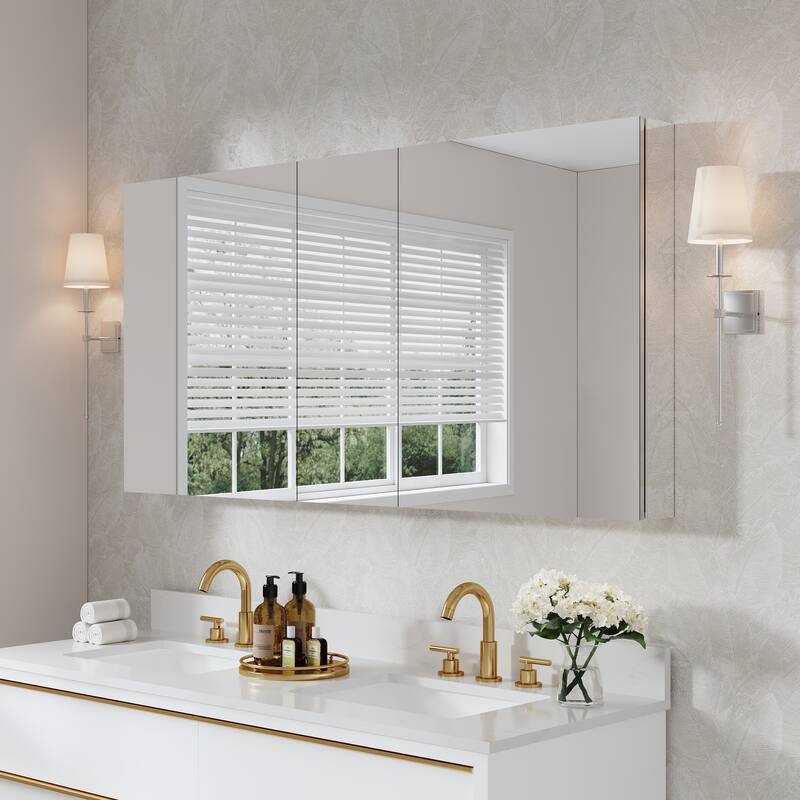 60"W X 30'H Bathroom Recessed or Surface Wall Mount Medicine Cabinet With Adjustable Glass Shelves - 2430L-1230L-2430R
