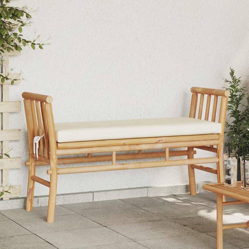 vidaXL Garden Bench with Cushion Brown 110 x 38 x 65cm bamboo - 43.3 x 15.0 x 25.6