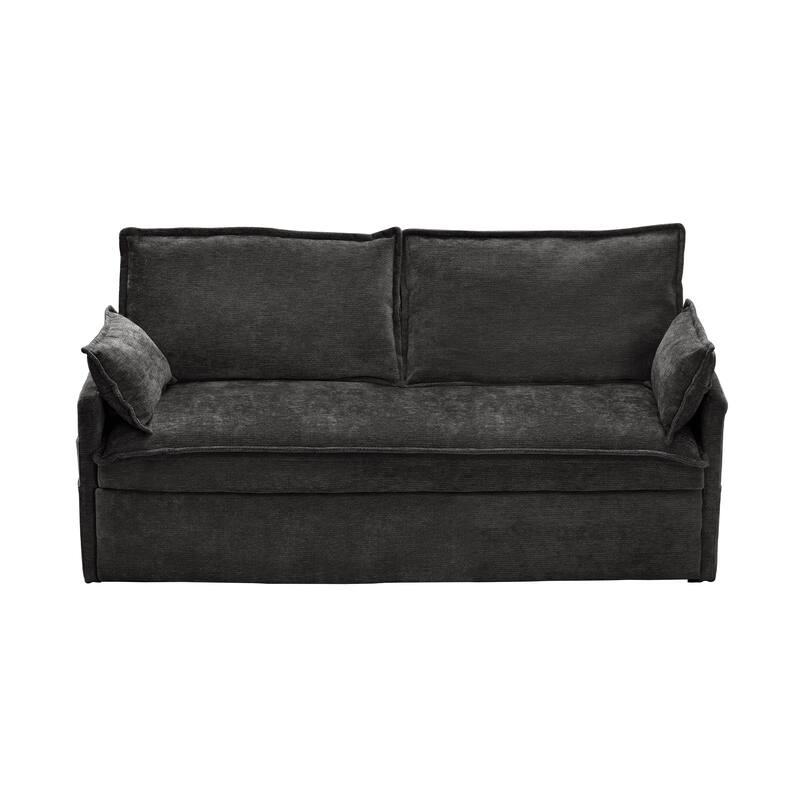 59.5" Ergonomic Sofa Bed with Storage & Charging - Supportive Chenille Convertible Sleeper, 800lb Capacity