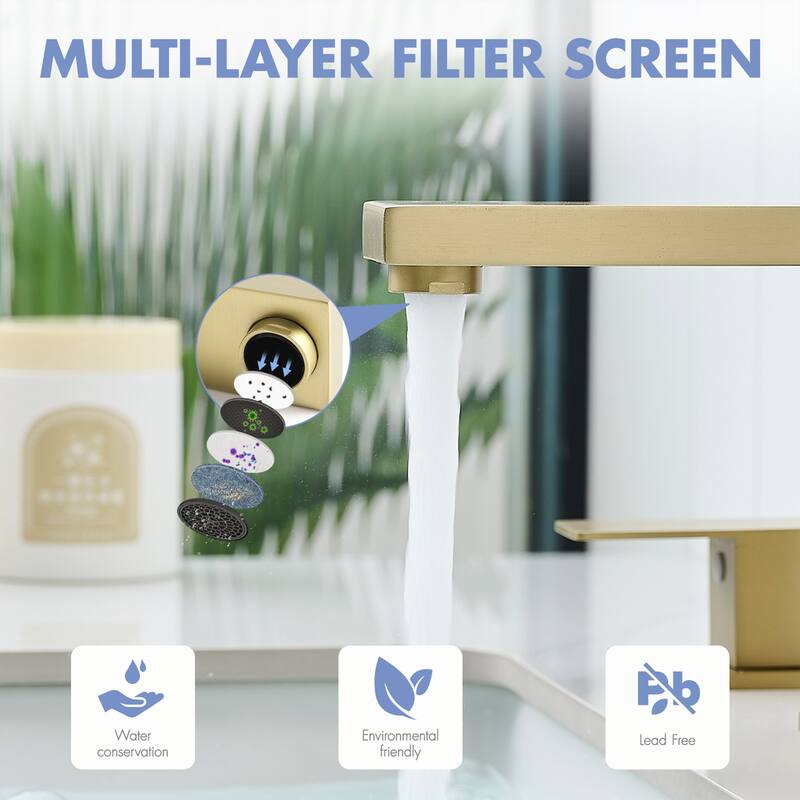 Brushed Gold Dual Handle 3 Holes Bathroom Faucet