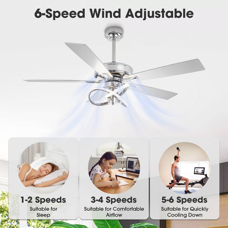 52" Chrome Modern Plywood 5-Blade Ceiling Fan with LED Light and Remote - 52 in. D x 52 in. W x 15.25 in. H