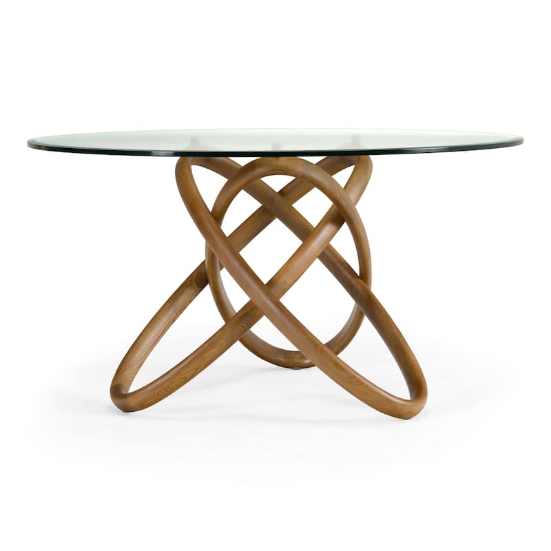 Modrest Mason Modern Round Glass & Walnut Dining Table