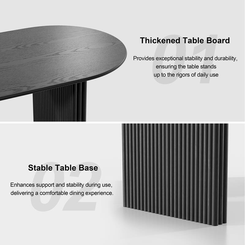 Large Oval Dining Table Seats 4-6 Modern Farmhouse Kitchen Table with Wood Strip Base for Home Living Room Kitchen Bar