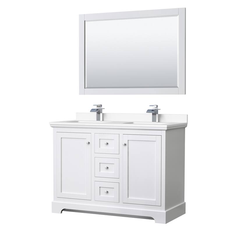 Wyndham Collection Avery 48" Free Standing Double Basin Vanity Set - White / White Cultured Marble Top / Polished