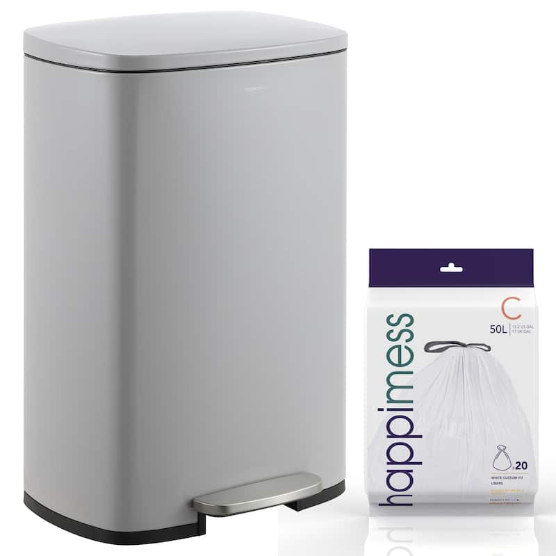 happimess 13-Gallon Trash Can with Soft-Close Lid and FREE Mini Trash Can - Fog Gray