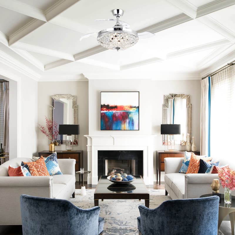 21" Chrome Modern Retractable Bladeless Chandelier Ceiling Fan with Light Kit and Remote