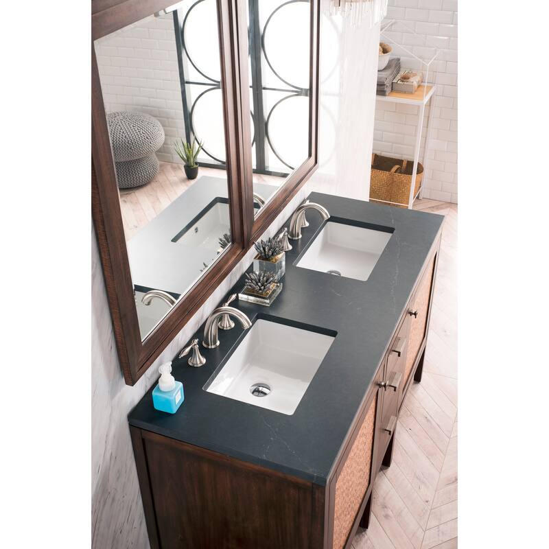 James Martin Vanities Addison 60" Double Vanity, Mid Century Acacia - Charcoal Soapstone Quartz