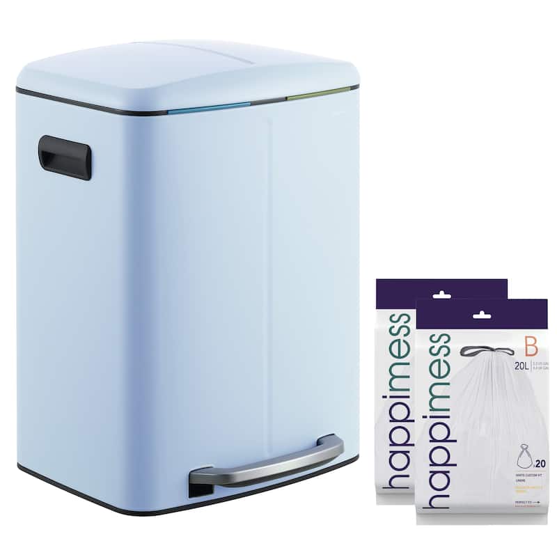 happimess 10.6-Gallon Double Bucket Trash Can with Soft Close Lid - Tide Pool Blue
