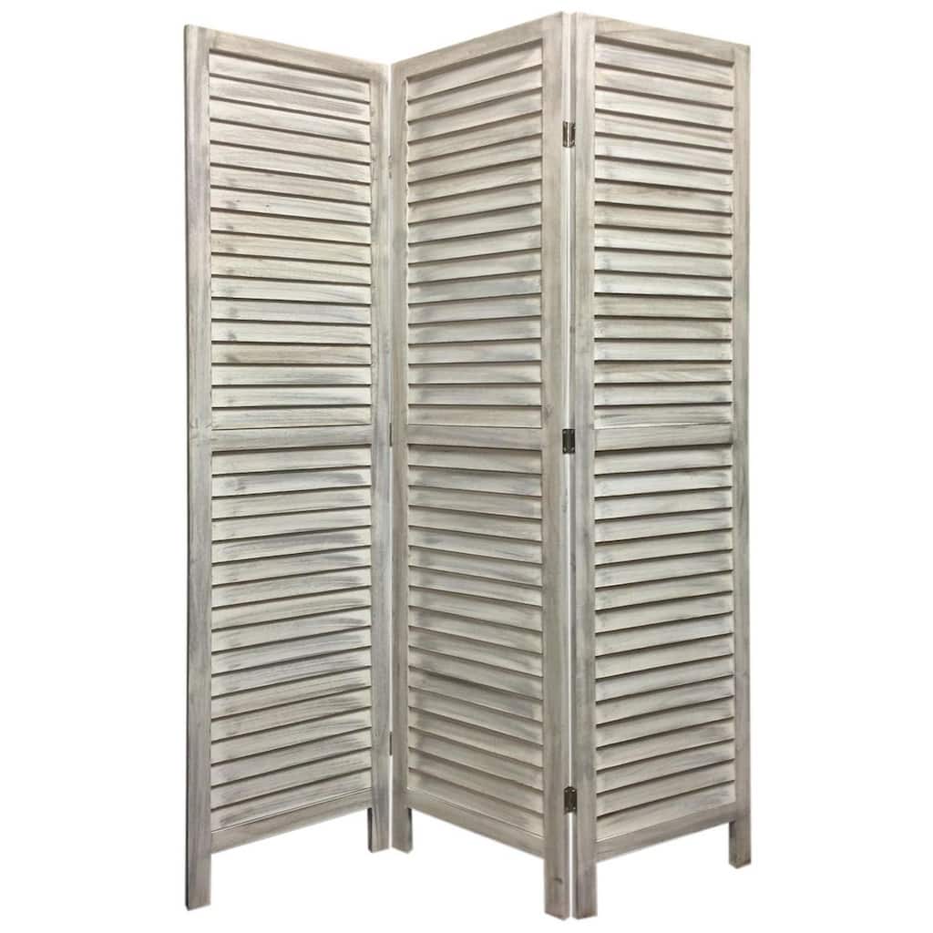 67 Inch 3 Panel Shutter Screen with Fitted Slats, Weathered White