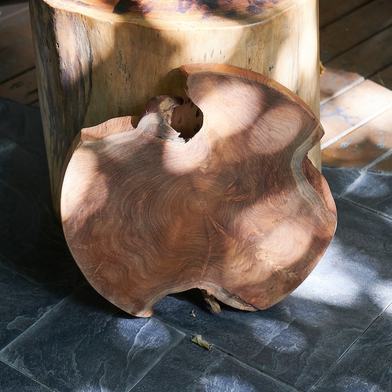 Greenage Round Teak Wood Slab Table Top - 15.74" x 15.74" x 2"