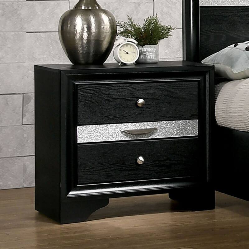 Modern Wooden Nightstand/Bedside Table with Silver Accents and Hidden Jewelry Drawers
