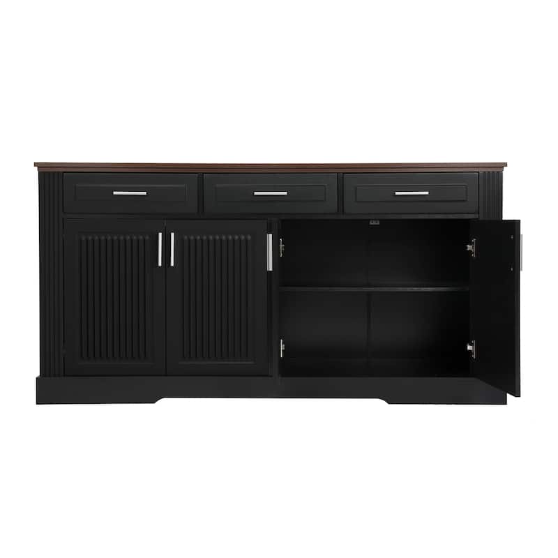 Fluted Sideboard Cabinet with 4 Doors & 3 Drawers, Wood Storage Console Table, Coffee Bar Cabinet with Adjustable Shelf