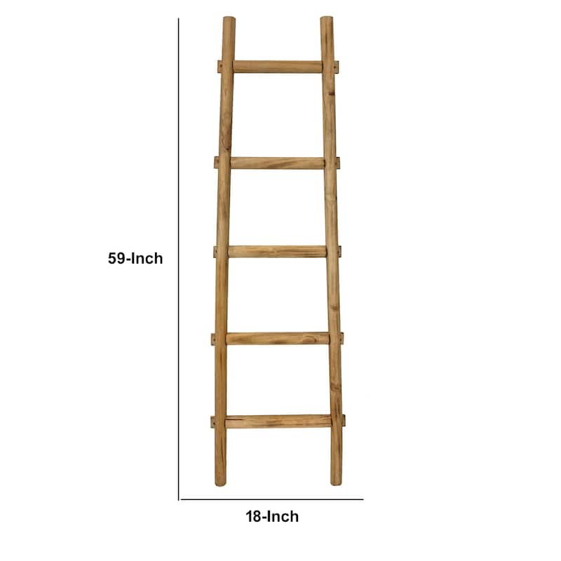 59 Inch Wooden Decorative Ladder with 5 Steps, Brown