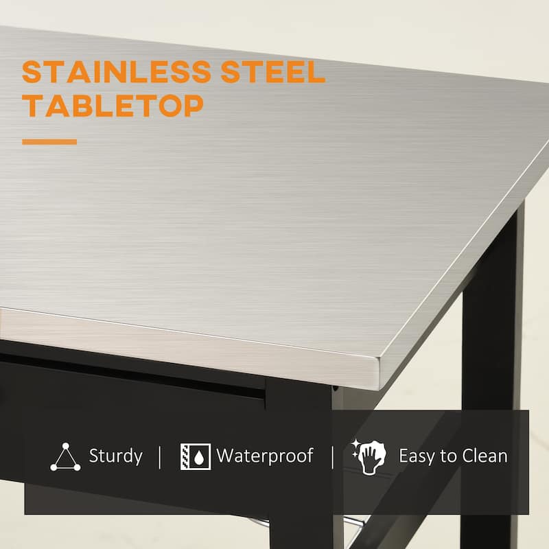 Mobile Stainless Steel Countertop Bar Cart with Wine Rack Storage Drawer and Lockable Wheels - 23.5" W x 15.75" D x 33.5" H