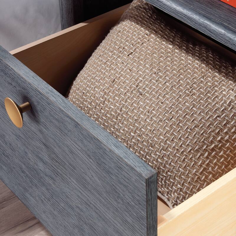 Wood Modern Nightstand with 1 Drawer and Open Shelf, Blue