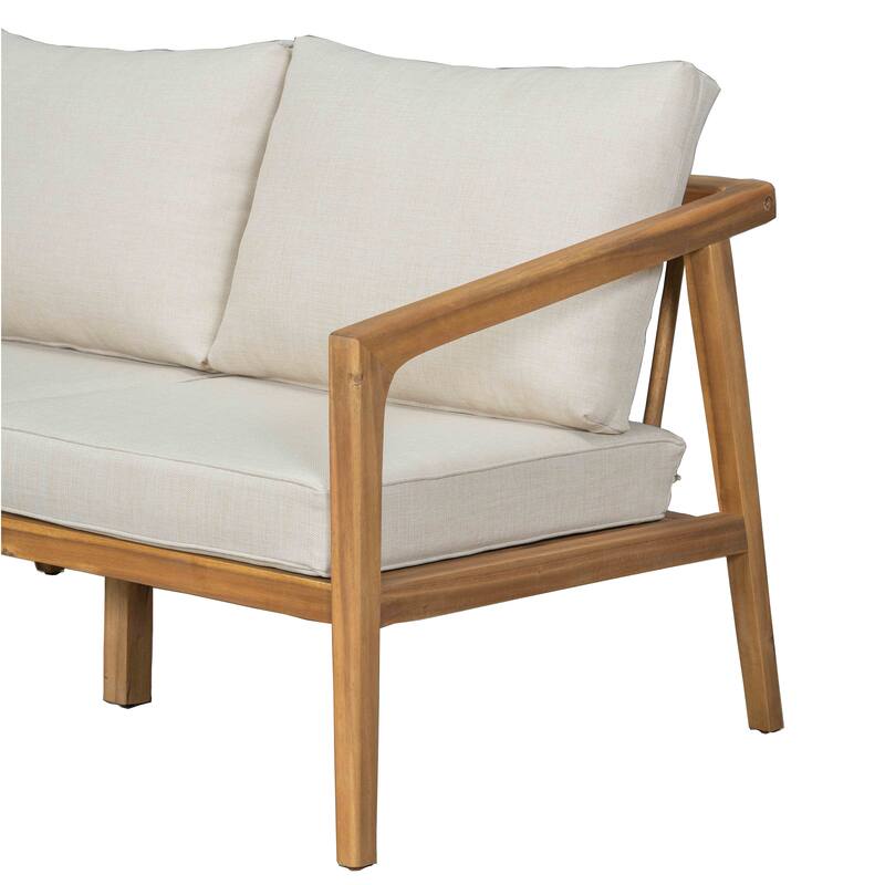 Christopher Knight Home - Thaddeus Patio Acacia Wood Open-Side Loveseat with Removable Cushion.