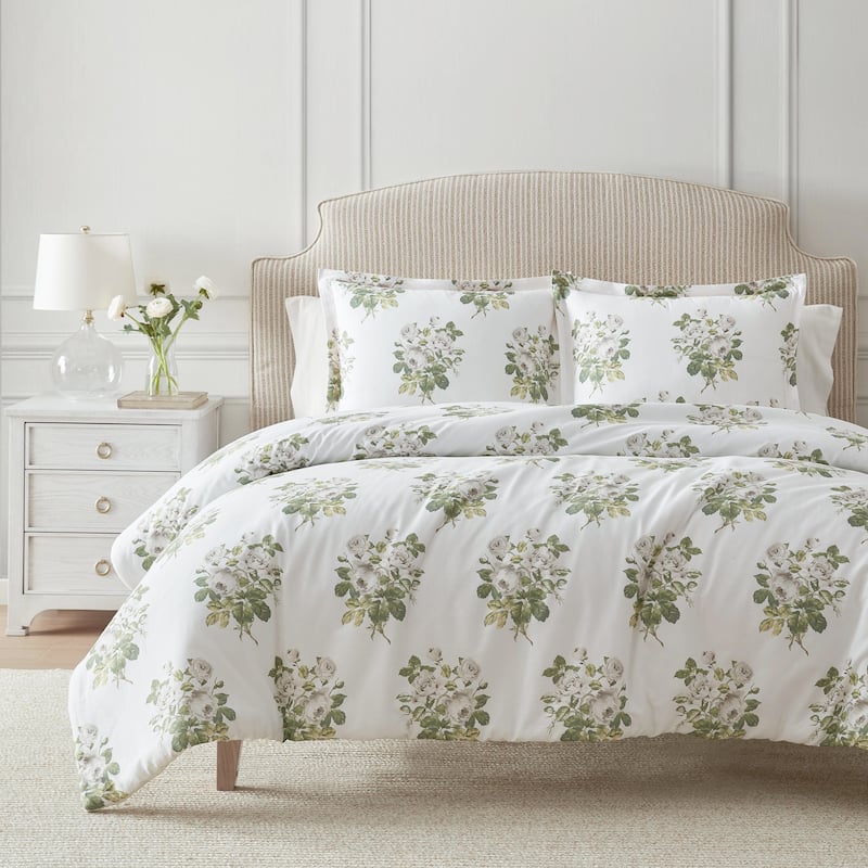 Martha Stewart Eloise Floral Grey Cotton Duvet Cover Set