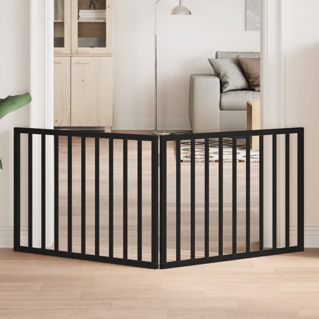 vidaXL Dog Gate Set of 2 Black Poplar wood 63 in Foldable Dog Gate - 0.8 x 63 x 23.6