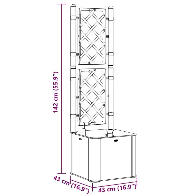 vidaXL Planter Trellis Raised Flower Bed Self Watering System Rattan Look - 16.9" x 16.9" x 55.9"/ 1