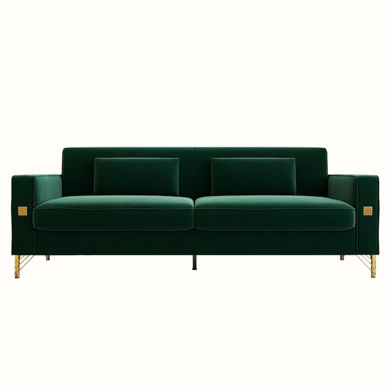 Modern Tufted Velvet Loveseat Upholstered Sofa with Removable Cushions and Pillows - 85.63 in.D x 30.31 in.W x 30.51 in.H