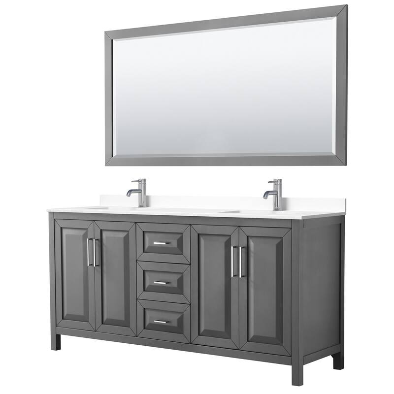 Wyndham Collection Daria 72" Free Standing Double Basin Vanity Set - Dark Gray / White Cultured Marble Top / Polished