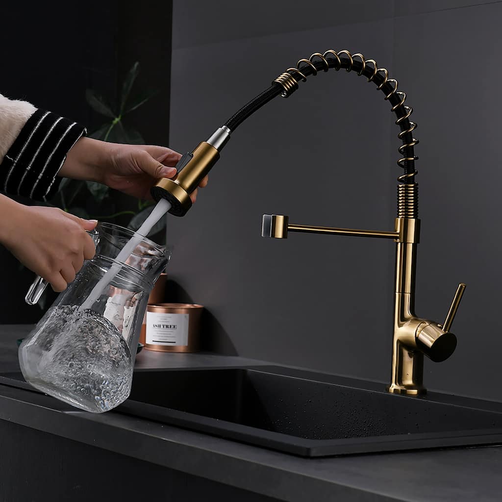 Pull Down Sprayer Kitchen Sink Faucet with LED Light - 8''W x 16.1''H