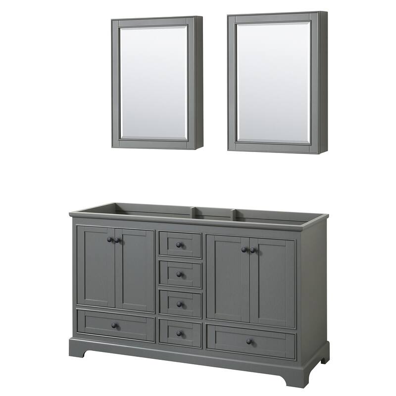 Wyndham Collection Deborah 59-1/4" Free Standing Double Wood Vanity - Dark Gray / Matte Black Hardware