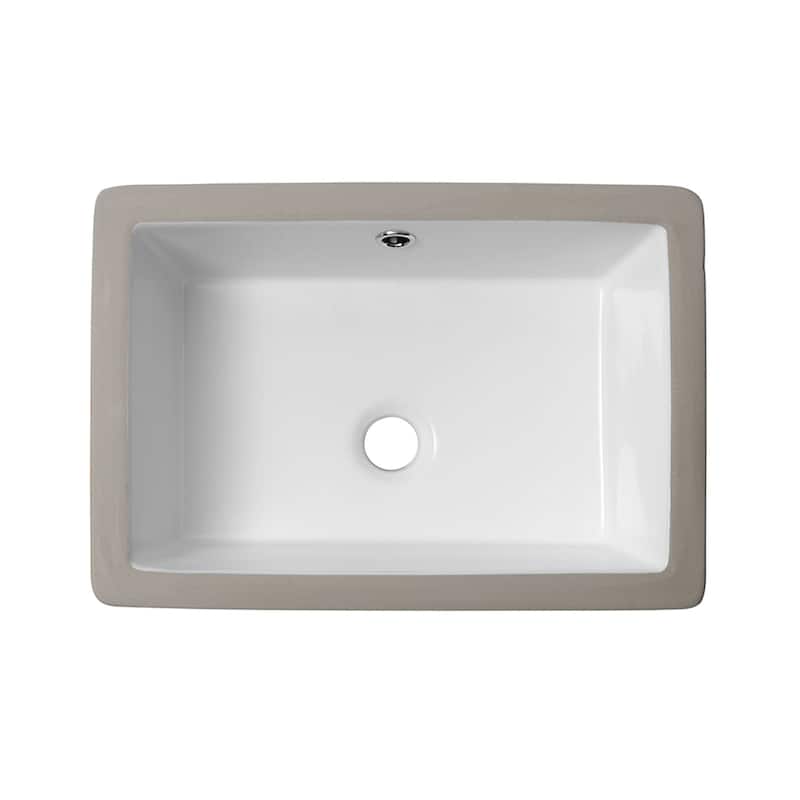 White Ceramic Rectangular Undermount Bathroom Sink with Overflow Hole - White