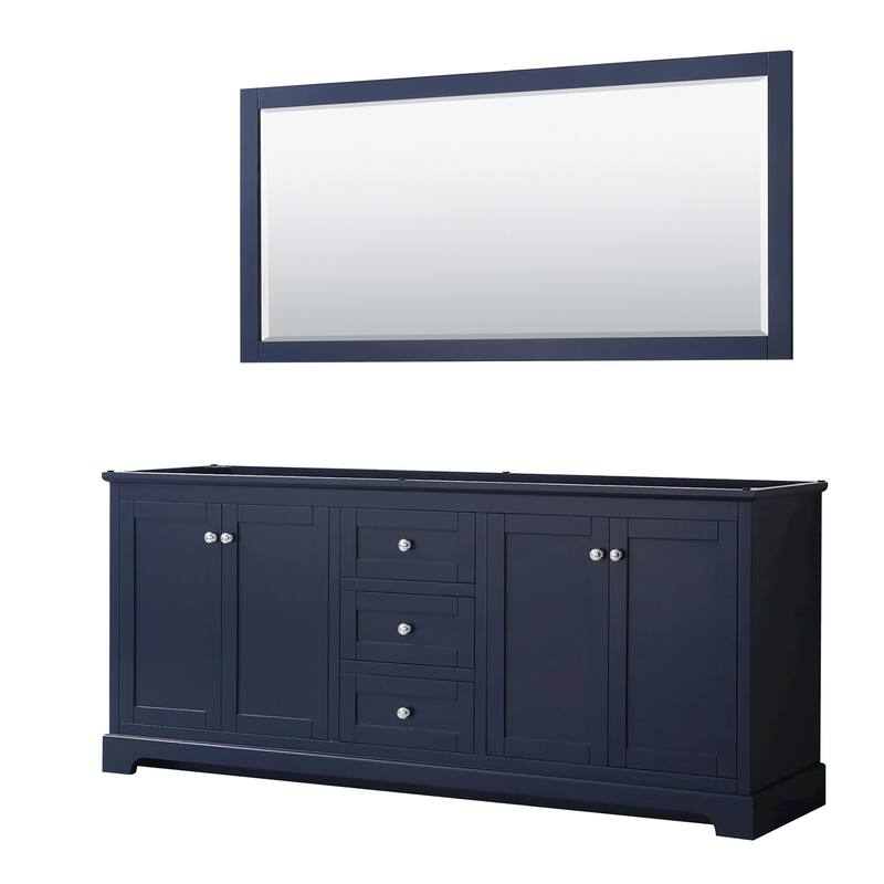 Wyndham Collection Avery 80" Double Free Standing Vanity Cabinet - - Dark Blue / Polished Chrome Hardware